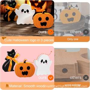 Wooden Halloween Sign Set 3Pc Cat Pumpkin Ghost Decor Indoor Outdoor Craft <b>Props</b> <b>For</b> Halloween <b>Party</b> Decoration - Product Image 2