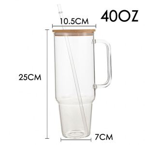 40oz Glass Tumbler <b>with</b> Handle 2 Pack Glass Tumbler <b>with</b> Straw and <b>Lid</b> Clear Glass Water <b>Cup</b> <b>Reusable</b> Iced Coffee <b>Cup</b> - Product Image 3