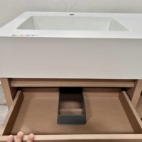 Meuble-lavabo double vasque en surface solide avec double lavabo intégré, tiroirs en bois de chêne, meuble flottant, vente en gros d'usine