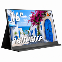 Moniteur de jeu portable AHXJKA 16 pouces 1920x1200 60Hz avec étui en cuir, support et un seul câble, multi-écrans pour Windows, Mac et consoles
