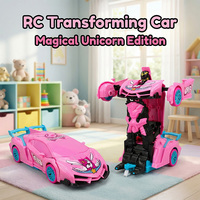 Voiture Robot Transformable Rose Personnalisée en Plastique à 4 Canaux avec Télécommande Sans Fil, Jouet Véhicule à Déformation à une Touche, Utilisation Intérieur-Extérieur