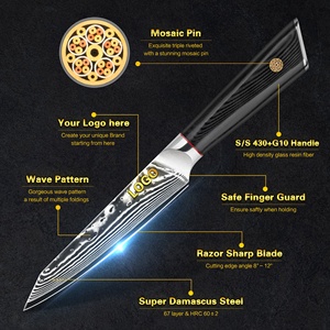 Remache de <span class=keywords><strong>mosaico</strong></span> G10 negro, cuchillo de acero de Damasco japonés profesional de 5 pulgadas, juego de cuchillos para carne de <span class=keywords><strong>mesa</strong></span> de 6 con núcleo VG10 - Product Image 2