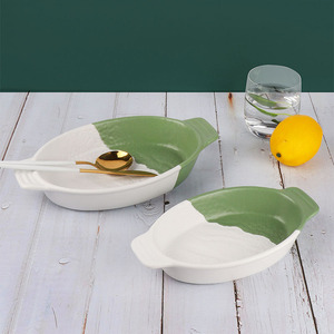 En gros En Vrac Designs Porcelaine Ensemble de Cuisson Vert Blanc En Céramique Plats Gratinés avec Poignées - Product Image 3