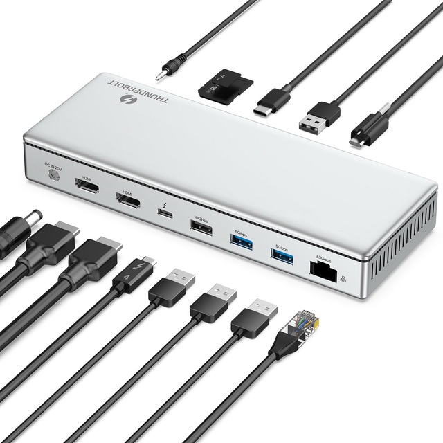 40Gbps Thunderbolt4 Triple Display 8K60Hz 4K120Hz Aluminum 11-in-1 with 96W &30W Charging 160W Docking Station