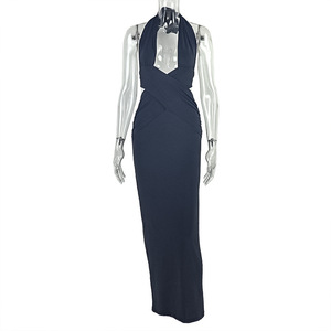 Abito lungo da donna sexy con scollo a croce, senza maniche, <span class=keywords><strong>scollato</strong></span> sulla schiena, con spalline, arricciato, <span class=keywords><strong>aderente</strong></span>, alla moda, per feste e discoteche - Product Image 6