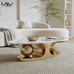 ドバイデザインコーヒーテーブル高級ヴィラカスタムホテルホーム家具楕円形ステンレススチールベースゴールドセンターテーブル - Product Image 3