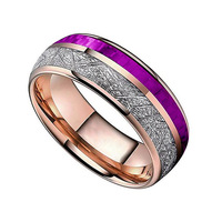Vente chaude en acier inoxydable bague en or rose mode titane acier hommes et femmes grain de bois flèche bague violette en gros