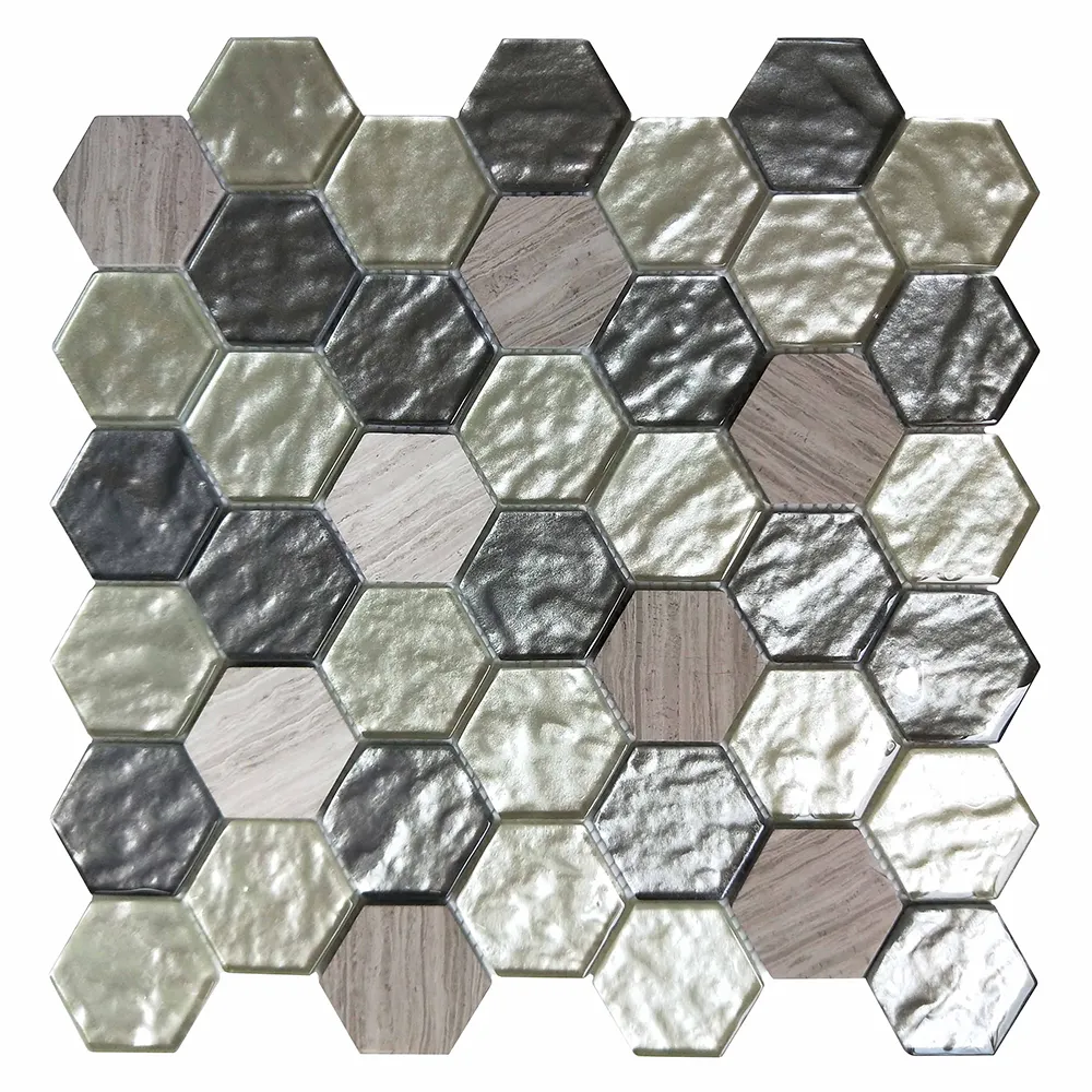 Carrelage Hexagonal en marbre et verre, mosaïque décorative pour intérieur, Spray froid, couleurs mélangées, carrelage