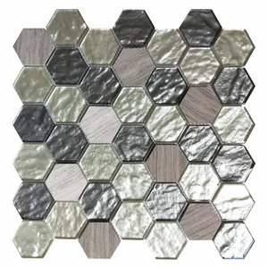六角瓷砖马赛克冷喷混色玻璃大理石瓷砖装饰马赛克用于室内后挡板墙