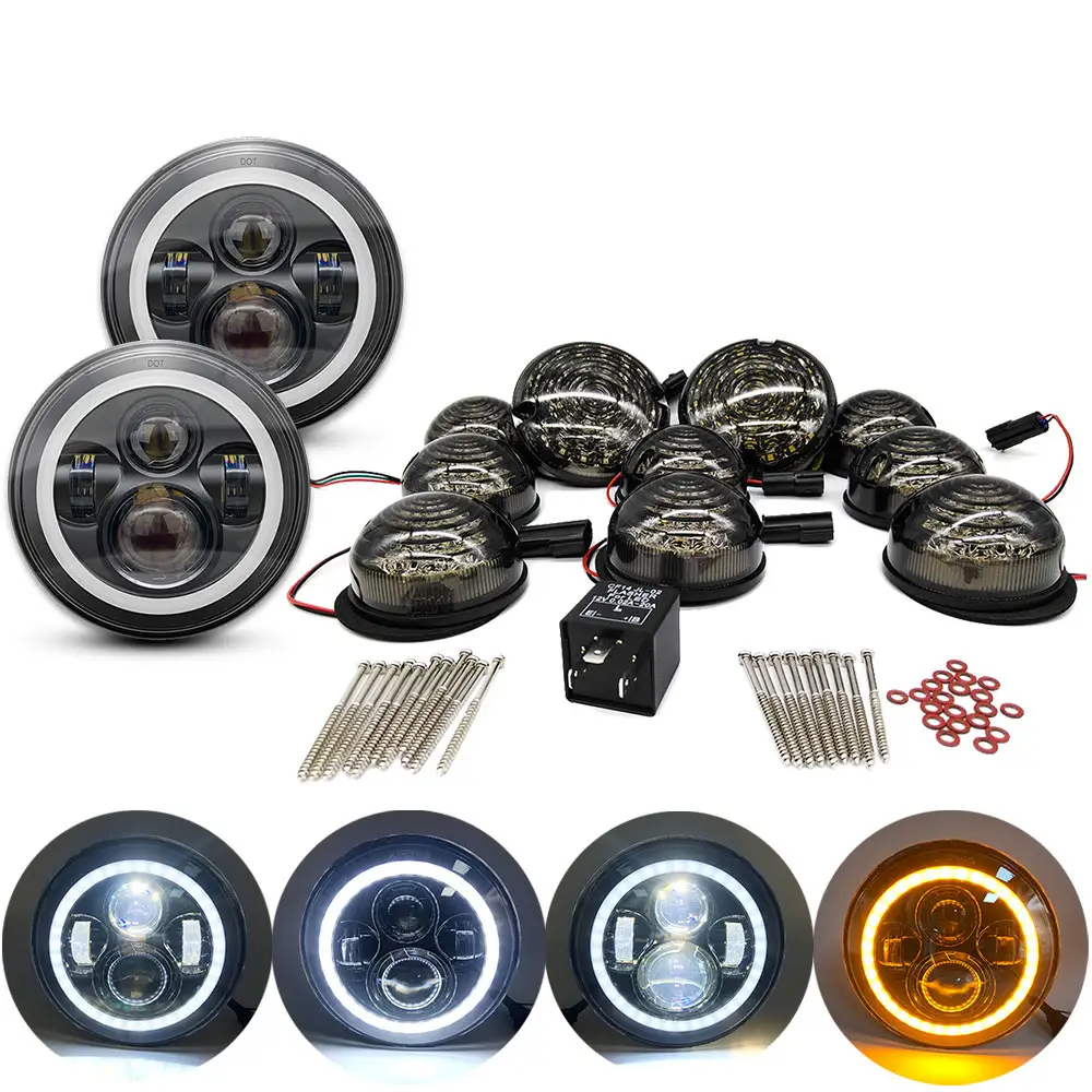 10pcs de múltiples delantero trasero lámpara de niebla de la luz de marcha atrás completo kit de actualización de 7 pulgadas led faro para Land Rover Defender 1990-2016