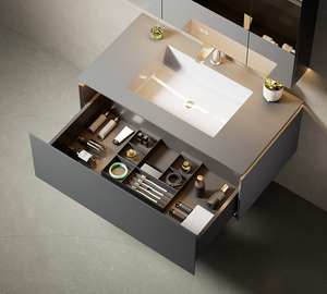 Mobile Bagno Moderno da Parete con Lavabo in Pietra, <span class=keywords><strong>Specchio</strong></span> Incluso, Materiale in Alluminio <span class=keywords><strong>Cellulare</strong></span>, Scarico in Rame, per Appartamenti e Ville - Product Image 3