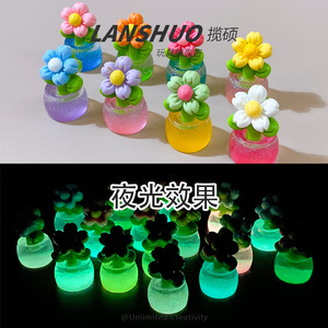 Lanshuo Mini Glow In Dark Flower Pot Diy Decor Plastic Resin Home <b>Car</b> <b>Ornament</b> - Product Image 1