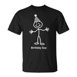 T-shirt pour homme d'anniversaire avec motif de bonhomme en bâton amusant et chapeau de fête - Product Image 1