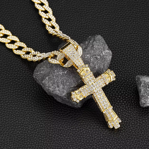 New Unisex Hip Hop <b>Cross</b> Pendant Necklace European American Personality With Full Rhinestone Pearl Link <b>Chain</b> Trendy Style Gift - Product Image 4