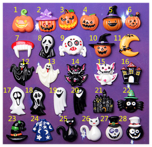 Cabujones planos <span class=keywords><strong>de</strong></span> resina artísticos pintados a mano con motivos <span class=keywords><strong>de</strong></span> casa, zombi, mago, esqueleto, gato negro, sombrero, calabaza, fantasma, para collares, zapatos y adornos - Product Image 6