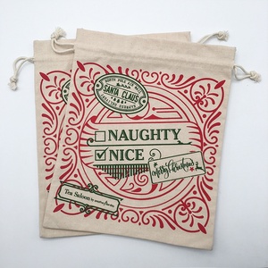 Bolsa de lona de algodón con logotipo personalizado impreso, bolsa de regalo de Navidad con cordón, cuerda de algodón natural - Product Image 2
