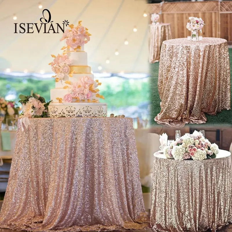 Tovaglia con paillettes in oro rosa copertura per tavolo rotonda glitterata lucida abiti da tavola in sequenza metallica
