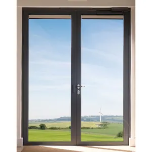 Ayunan Kaca Modern Kustom Pintu Prancis dan Pintu Kaca Ayunan Ganda Berengsel Aluminium untuk Rumah