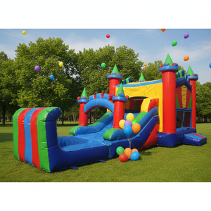 Ticari Parti Kiralama Su Şişme Oyun Alanı Zıplama Şatosu Kombosu <span class=keywords><strong>3</strong></span>'ü 1 Arada Şişme Kale Kaydıraklı ve Havuzlu Zıplama Evi - Product Image 1