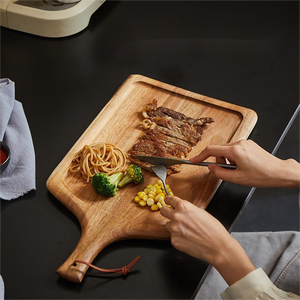 Plateau de service carré en bois d'acacia écologique et durable, assiette à steak et à pizza avec poignée, style japonais, luxe léger pour <span class=keywords><strong>la</strong></span> maison et <span class=keywords><strong>la</strong></span> <span class=keywords><strong>cuisine</strong></span> - Product Image 2