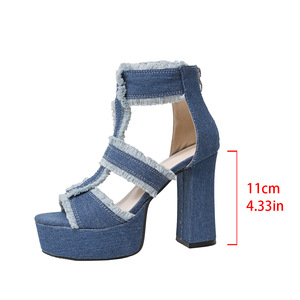 New Jeans Plus Size Women's Summer Heeled <b>Sandals</b> With Chain Back Zipper - Product Image 6