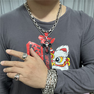 Men's Stainless Steel <b>Cross</b> Pendant Necklace Hollow Geometric Design With Crystal Inlay Punk Style - Product Image 4