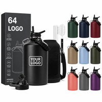 Bouteille d'eau de sport grande capacité 64/87/128oz sans BPA, qualité alimentaire, réutilisable, anti-fuite, portable, avec logo personnalisé, vente en gros