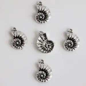 Antique Silver Snail Shell Swirl Round Charms Necklace Pendants For Diy Craft Making