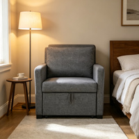 Canapé-lit convertible en tissu lin gris, 2 places, lit escamotable, design moderne, gonflable, certifié BSCI, OEM/ODM disponible