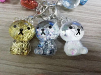 Porte-clés en résine liquide en forme d'ours, logo personnalisé, porte-clés liquide mignon, porte-clés design, porte-clés en acrylique avec paillettes pour filles