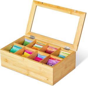 Eco-Friendly Multi-Funcional Retângulo Moderno Chá Caixa De Armazenamento 8 Compartimentos Bambu Organizador Limpar Acrílico Top Window <span class=keywords><strong>Bag</strong></span> - Product Image 1