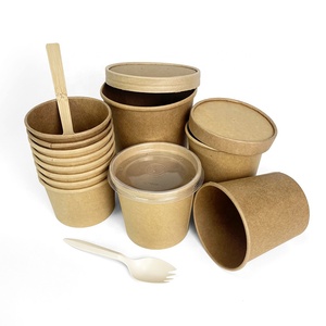 Contenants jetables imprimés de 8 oz et 16 oz avec couvercle en PP pour emballage à emporter, bol en papier kraft enduit de PE et doublé de PLA, tasse à <span class=keywords><strong>soupe</strong></span> chaude - Product Image 5