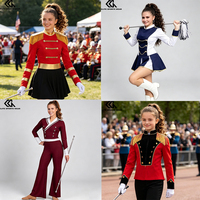 Uniformes de majorettes pour garçons et filles, costumes de fanfare bleu royal, ensemble veste, uniforme de danse majorettes