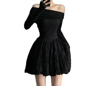 Off The Shoulder Black Dress Women Autumn Winter 2025 French Style Elegant Bodycon Short Skirt Solid Color Natural Waistline - Product Image 4