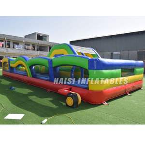 Parcours d'obstacles gonflable géant avec double toboggan et <span class=keywords><strong>grande</strong></span> piscine à balles, toboggan gonflable commercial en PVC tout-en-un, parcours d'assaut - Product Image 2