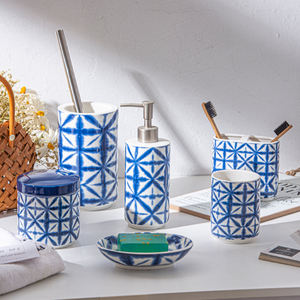 エコフレンドリークラシックデザインバスルームセットセラミック6個セットデカールオレンジバスルームアクセサリーセット - Product Image 1