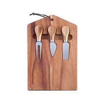 Ensemble de planche à fromage en bois d'acacia en forme de maison créative avec couteaux intégrés, support de rangement, plateau à charcuterie debout, cadeau de pendaison de crémaillère