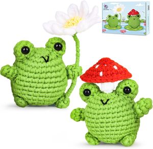 Kit de Crochet para <span class=keywords><strong>Principiantes</strong></span> Adultos, Kit de <span class=keywords><strong>Amigurumi</strong></span> de Rana, Tutoriales en Video <span class=keywords><strong>Paso</strong></span> <span class=keywords><strong>a</strong></span> <span class=keywords><strong>Paso</strong></span>, 2 Paquetes de Hilo de Algodón para Manualidades - Product Image 1