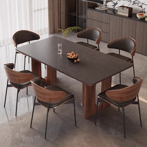 Ensemble de table à <span class=keywords><strong>manger</strong></span> en bois massif de luxe nordique |   Plateau rectangulaire en pierre frittée, structure en bois de frêne pour la maison et l'hôtel - Product Image 2
