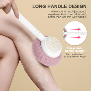 New Style Shower Silicone Body Scrubber Telescópico Long Handle Back Bath Brush 2-em 1 Esfoliação Massagem Dupla Face Scrub - Product Image 3