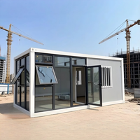 Maison conteneur à façade vitrée, villa modulaire préfabriquée de luxe, cabane isolée pour bureau de jardin ou maison de vacances