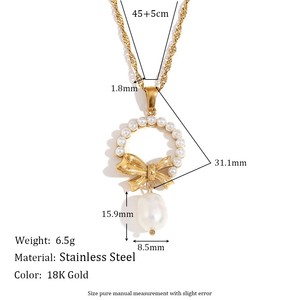 Ensemble de bijoux collier de perles d'eau douce de niche de style européen et américain, bracelet enroulé haut de gamme en acier inoxydable plaqué or 18 carats - Product Image 2