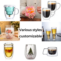 Tasse à café en verre borosilicate à double paroi, faite à la main, écologique, de haute qualité, transparente, avec poignée