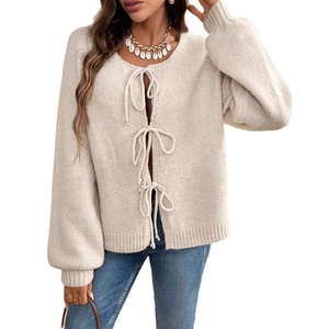 Cardigan décontracté surdimensionné pour femmes, automne, couleur unie, tricot, <span class=keywords><strong>pull</strong></span> à nouer - Product Image 5