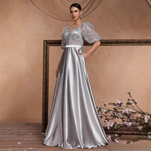 2025 yaz zarif A-Line kokteyl parti resmi elbise u-boyun kısa kollu kılçık Fit muhteşem payetli saten abiye - Product Image 1