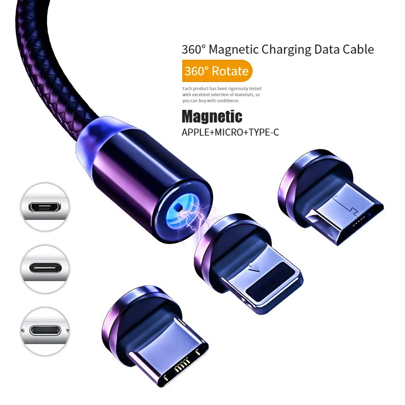 Hot Sale Wholesale Mobile Phone Accessories Luminous Magnetic Cable 3 In 1 Magnetic USB Charging Cable For Smartphone