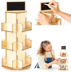 3 livelli girevole in legno Display Stand Multi tasca biglietto di auguri adesivo porta foto <span class=keywords><strong>per</strong></span> negozio al dettaglio artigianato vetrina - Product Image 6