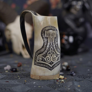 <b>Handmade</b> Buffalo Horn Beer <b>Mug</b> With Viking Thor's Hammer Design Vintage Drinking Cup For Adults Party Gift - Product Image 1