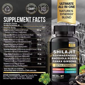 Capsule di Shilajit Puro dell'Himalaya in Offerta con Ashwagandha e Ginseng Panax, Integratore Antiossidante ed Energizzante per Adulti - Product Image 2