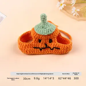 قبعة شتوية فاخرة بياقة مريلة حيوانات أليفة قبعة منسوجة يدويًا من الصوف والبوليستر نقش حيوانات مضحكة للقطط والكلاب لعيد الهالويون والكريسماس - Product Image 6